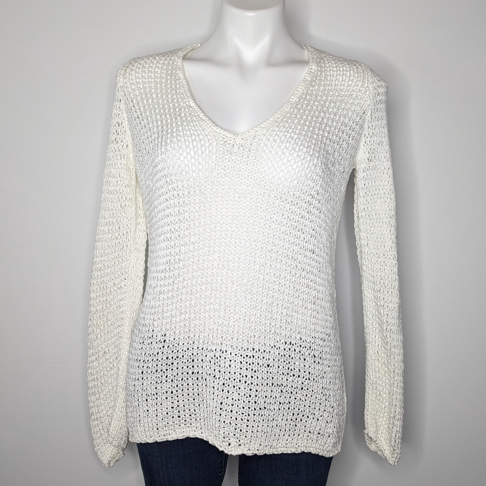 J Jill Shimmery White Cotton Blend Long Sleeve Loose Knit Sweater S